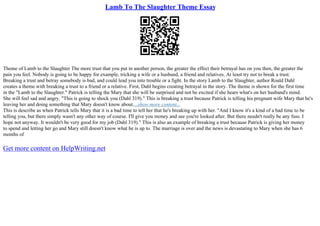 Lamb To The Slaughter Theme Essay | PPT