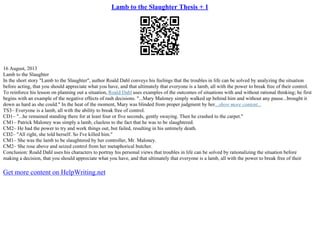 Lamb To The Slaughter Theme Essay | PPT