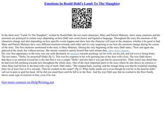 Lamb To The Slaughter Theme Essay | PPT