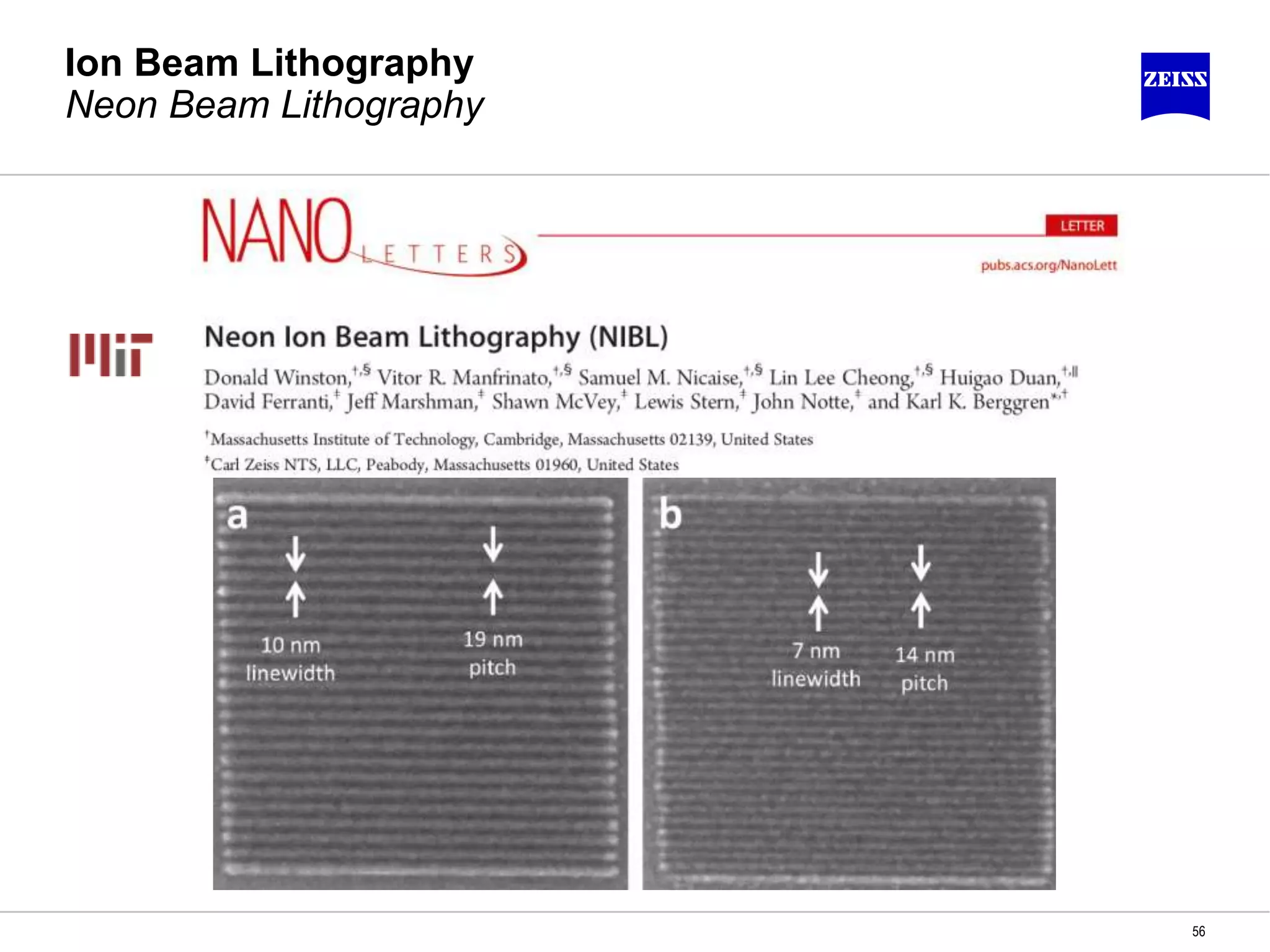 Ion Beam Lithography
Neon Beam Lithography
56
 
