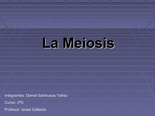 La Meiosis


Integrantes: Daniel Sanhueza Yañez
Curso: 2ºD
Profesor: Israel Gallardo
 