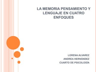 LA MEMORIA PENSAMIENTO Y LENGUAJE EN CUATRO ENFOQUES LORENA ALVAREZ  ANDREA HERNÁNDEZ CUARTO DE PSICOLOGÍA 