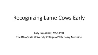 Recognizing Lame Cows Early
Katy Proudfoot, MSc, PhD
The Ohio State University College of Veterinary Medicine
 