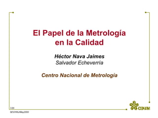 El Papel de la Metrología en la Calidad Héctor Nava Jaimes Salvador Echeverría   Centro Nacional de Metrología  /20 SEV/HNJ/May2000 