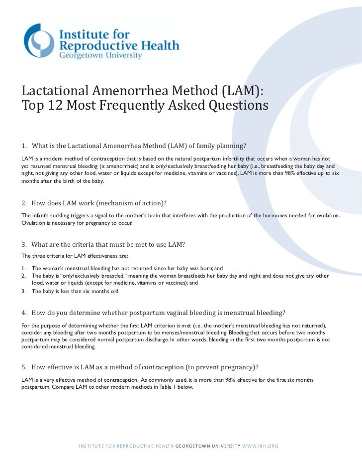 Lactational Amenorrhea Method (LAM) Top FAQs