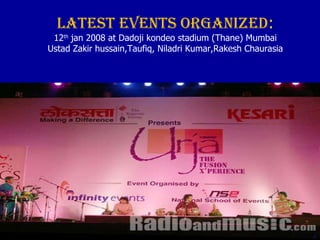 12 th  jan 2008 at Dadoji Kondeo Stadium (Thane) Ustad Zakir Hussain,Taufiq qureshi,Niladrikumar,Rakesh  LatEST EventS Organized : 12 th  jan 2008 at Dadoji kondeo stadium (Thane) Mumbai Ustad Zakir hussain,Taufiq, Niladri Kumar,Rakesh Chaurasia 