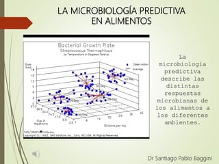 LA MICROBIOLOGÍA PREDICTIVA
EN ALIMENTOS
Dr Santiago Pablo Baggini
La
microbiología
predictiva
describe las
distintas
respuestas
microbianas de
los alimentos a
los diferentes
ambientes.
 