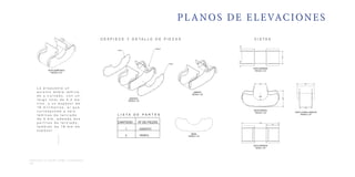 CONCURSO DE DISEÑO CORMA, ESTUDIANTES.
5/6
VISTA FRONTAL
ESCALA 1:10
VISTA SUPERIOR
ESCALA 1:10
VISTA LATERAL DERECHA
ESCALA 1:10
VISTA ISOMETRICA
ESCALA 1:10
DESPIECE
ESCALA 1:10
ASIENTO
ESCALA 1:10
PERFIL
ESCALA 1:10
VISTA INFERIOR
SCALE 1:10
PARTS LIST
CTDAD Nº DE PIEZA MATERIAL ASPECTO
1 ASIENTO madera de
pino
contrachapado
2 PERFIL malamina tablero de fibra
ASIENTO
PERFIL
PERFIL
430
580
409
1259
431
396
R263
6565
550
PLANOS DE ELEVACIONES
L a p r o p u e s t a u n
a s i e n t o d o b l e l a m i n a -
d o y c u r v a d o , c o n u n
l a r g o t o t a l d e 3 , 2 m e -
t r o s , y u n e s p e s o r d e
1 8 m i l í m e t r o s , e l q u e
c o r r e s p o n d e a s e i s
l á m i n a s d e t e r c i a d o
d e 3 m m , a d e m á s d o s
p e r f i l e s d e t e r c i a d o ,
t a m b i é n d e 1 8 m m d e
e s p e s o r .
D E S P I E C E Y D E T A L L E D E P I E Z A S V I S T A S
L I S T A D E P A R T E S
CANTIDAD Nº DE PIEZAS
1 ASIENTO
2 PERFIL
 