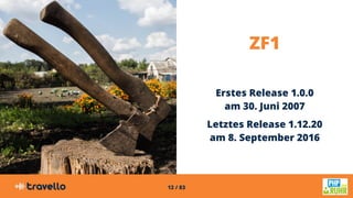 12 / 83
ZF1
Erstes Release 1.0.0
am 30. Juni 2007
Letztes Release 1.12.20
am 8. September 2016
 