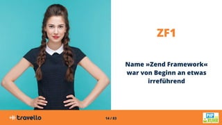 14 / 83
ZF1
Name »Zend Framework«
war von Beginn an etwas
irreführend
 