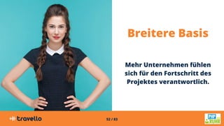 52 / 83
Breitere Basis
Mehr Unternehmen fühlen
sich für den Fortschritt des
Projektes verantwortlich.
 