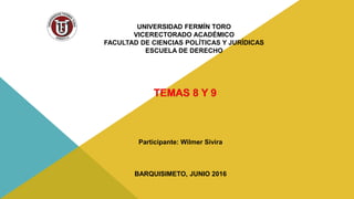 UNIVERSIDAD FERMÍN TORO
VICERECTORADO ACADÉMICO
FACULTAD DE CIENCIAS POLÍTICAS Y JURÍDICAS
ESCUELA DE DERECHO
Participante: Wilmer Sivira
BARQUISIMETO, JUNIO 2016
 