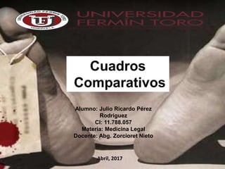 Cuadros
Comparativos
Alumno: Julio Ricardo Pérez
Rodríguez
CI: 11.788.057
Materia: Medicina Legal
Docente: Abg. Zorcioret Nieto
Abril, 2017
 