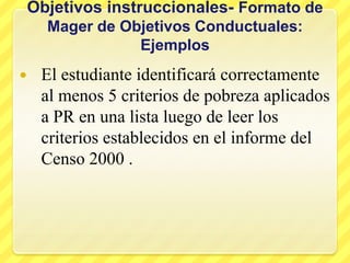 Ejemplos de objetivos usando la taxonomía de Bloom -AndersonEl alumno comparará y contrastará los dominios afectivo y cognitivo. El alumno juzgará la efectividad de escribir los objetivos utilizando la Taxonomía de BloomEl alumno diseñará un esquema de clasificación para escribir objetivos educativos que combina los dominios cognitivo, afectivo y psicomotor.  Análisis Evaluación Creación
