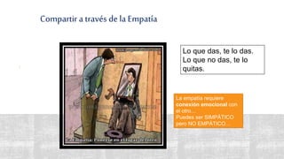 Compartir a través dela Empatía
32
Lo que das, te lo das.
Lo que no das, te lo
quitas.
La empatía requiere
conexión emocional con
el otro…
Puedes ser SIMPÁTICO
pero NO EMPÁTICO…
 