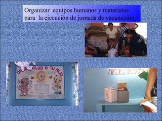 Organizar  equipos humanos y materiales para  la ejecución de jornada de vacunación. 
