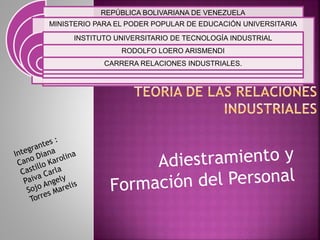 REPÚBLICA BOLIVARIANA DE VENEZUELA
MINISTERIO PARA EL PODER POPULAR DE EDUCACIÓN UNIVERSITARIA
INSTITUTO UNIVERSITARIO DE TECNOLOGÍA INDUSTRIAL
RODOLFO LOERO ARISMENDI
CARRERA RELACIONES INDUSTRIALES.
 