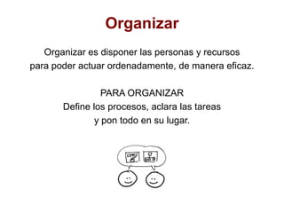 Planificar Planificar es definir y decidir lo que haremos para lograr los objetivos propuestos.PARA PLANIFICARElabora planes conocidos por todos los responsables.
