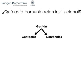 ¿Qué es la comunicación institucional?
Gestión
Contactos Contenidos
 