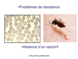 •Problèmes de résistance




 •Absence d’un vaccin?

      ATELIER PALUDISME 2004
 