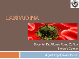 Miguel Angel Javier Pérez
Docente: Dr. Alfonso Romo Zúñiga
Biología Celular
https://www.google.com.mx/search?q=Lamivudina
&newwindow=1&tbm=isch&tbo=u&source=univ&s
a=X&ei=pyprU7riIIv_oQT75oKwDQ&ved=0CFoQs
AQ&biw=1366&bih=643#facrc=_&imgdii=_&imgrc
=DfL7nScsPpDu0M%253A%3B8bngMika0Q7onM
%3Bhttp%253A%252F%252Fwww.regionsalud.co
m%252Fphpthumb%252FphpThumb.php%253Fsr
c%253D%252Fuploads%252Fnovedades%252Fff
1b67fffc471233253705f0d7f591e1aad84b5d.jpg%
2526w%253D600%2526h%253D300%2526q%25
3D100%3Bhttp%253A%252F%252Fwww.regions
alud.com%252Fnoticias%252Fnueva-droga-evita-
replicacion-del-vih-en-celulas-
sanas%3B600%3B300
 