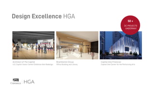 Architect of The Capitol
U.S. Capitol Visitor Center Exhibition Hall Redesign
Brambleton Group
Office Building and Library
Capital One Financial
Capital One Center for the Performing Arts
50 +
DC PROJECTS
UNDERWAY
Design Excellence HGA
 