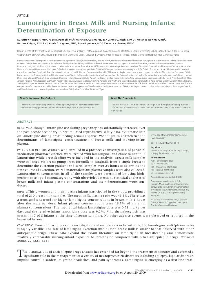 Lamotrigine In Breast Milk And Nursing Infants Determination Of Expos…