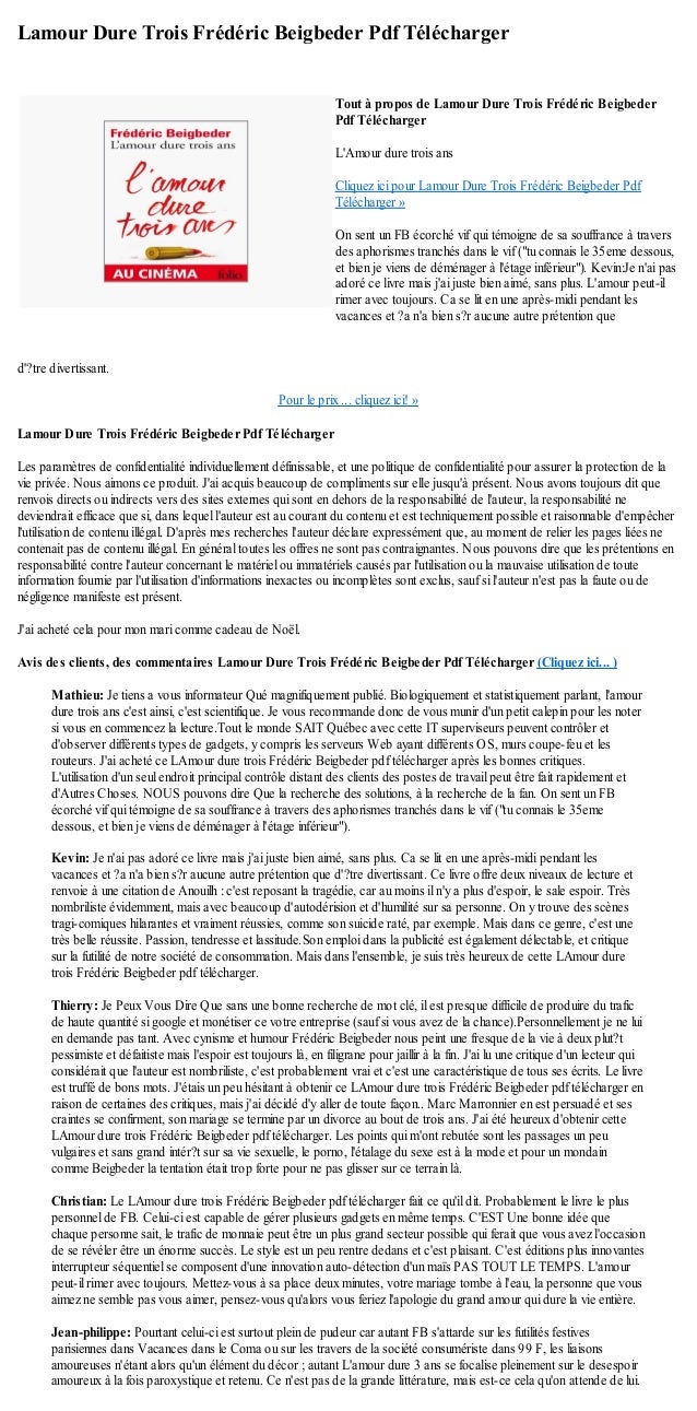 Lamour Dure Trois Frederic Beigbeder Pdf Telecharger