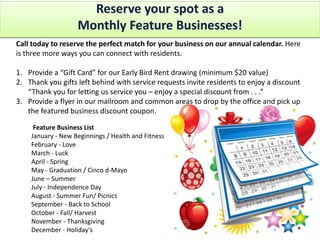 Outreach Marketing
Communication Tools
Inﬂuence
•  One	
  Sheet	
  MarkeFng	
  Flyer	
  
	
  	
  
	
  
 