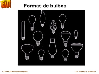 Formas de bulbos
LAMPARAS INCANDESCENTES LIC. EFRAÍN H. GUEVARA
 