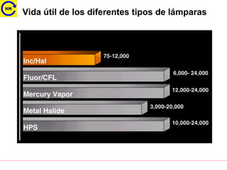 Vida útil de los diferentes tipos de lámparas
 