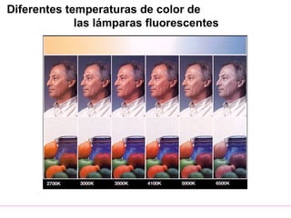 Diferentes temperaturas de color de
las lámparas fluorescentes
 