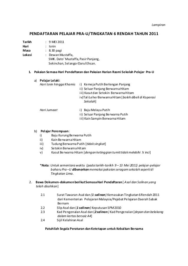 Lampiran hari pendaftaran Ting. 6 2011