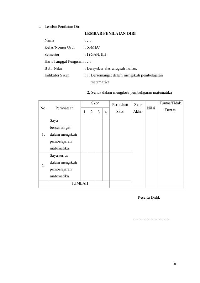Contoh Penilaian Dalam Rpp K13 Tahun Ajar