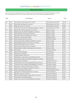 Contact List

Contacts List

Barn, Obridge House. Contact: Jeremy Harvey. 01823 276421
Barrington Court Barrington  Ilminster, Somerset TA19 0NQ 01460 242614
Brendon Books Bath Place Taunton TA1 4ER 01823 337742 brendonbooks@gmail.com
The Brewhouse Theatre  Arts Centre Coal Orchard Taunton TA1 1JL 01823 274608 info@thebrewhouse.net
Bridgwater Arts Centre 11-13 Castle Street  Bridgwater, Somerset TA6 3DD 01278 422 700
The Castle Hotel Castle Green Taunton TA1 1NF 01823 272671
Church St Peter  St Paul Moor Lane North Curry Ta3 6JZ 01823 490255
The David Hall, Roundwell St SOuth Petherton. TA13 5AA 01460 240340 info@thedavidhall.org
Dillington House  Estate Office, Whitelackington, Ilminster, Somerset TA19 9DT 01460 258648 dillington@somerset.gov.uk
Enmore Inn Enmore Rd  Durleigh, BRIDGWATER, Bridgwater, Somerset TA5 2AW01278 422 052
Halseway Manor Crowcombe  Taunton, Somerset TA4 4BD 01984 618274
Hestercombe Gardens Hestercombe  Taunton TA2 8LG 01823 413 923
Hobbyhorse Ballroom Esplanade  Minehead, Somerset TA24 5QP 01643 702274
Ilminster Arts Centre East Street ILMINSTER TA19 0AN 01460 55783 
Oake Manor Golf Club,Oake Taunton  TA4 1BA 01823 461992
Parish Church St John Wellington 72 High Street Wellington(01823) 662248
Porlock Village Hall Toll Road (New Rd), Porlock TA24 8QD 01643 862717
Queen’s Conference Centre Trull Road Taunton Ta1 4QS 01823 272559 contact@queenscollege.org.uk
Regal Theatre 10-16 The Avenue  Minehead TA24 5AY 01643 706430 mail@regaltheatre.co.uk
Richard Huish College 2 Kings Close  Taunton, Somerset TA1 3XP 01823 320800
Silver Street Centre Silver Street  Wiveliscombe, Taunton, Somerset TA4 2PA 01984 623107
St Mary Magdalene Church Church Square Taunton TA1 1SA 01823 272441
St Mary’s Church Bridgwater St Mary Street Bridgwater TA6 3EQ 01278 422437 saintmarybridgwater@gmail.com
St Mary’s Church Stogumber office.qtb@btinternet.com
St John’s Church Park Street Taunton TA1 4DG secretary@stjohnstaunton.org.uk
Tacchi-Morris Arts Centre School Road Taunton TA2 8PD 01823 41 41 41 info@tacchi-morris.com
Taunton RFC Hyde Park, Hyde Lane, Bathpool, Taunton, Somerset, TA2 8BU 01823 336363
Temple Methodist Church Upper High Street Taunton TA1 3PY (01823) 275765
Warehouse Theatre  Brewery Lane, Ilminster, TA19 9AD Tel 01460 57049
Wellesley Theatre 50-52 Mantle Street Wellington TA21 8AU 01823 666668
Wellington Arts Centre, Eight Acre Lane, Wellington, TA21 8PS 01458 250655
Wellsprings Leisure Centre Cheddon Road Taunton TA2 7QP 01823 271271

Art Exhibitions
7 July-11August. Brewhouse Theatre Gallery. Take the M4 East The the M5 South.
11 July-10 August. Brewhouse Theatre Cafe Bar. Somerset Society of Arts. Annual Exhibition 2012.
23 July-18 August. Ilminster Arts Centre. Double Vision: Barbara Whiteley, Felicity Brichien-Columbia
20 August-1September. Ilminster Arts Centre. Changing Perspectives: Jill Preston, Jo Hamilton  Wendy Hermelin
20 August-9 September. Hestercombe Lutyens Gallery Exhibition. Allie Giles: Pen  ink drawings.
11 August-2 September. Bingham Grange Summer Art Exhibition.

 