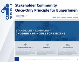 Stakeholder Community
Once-Only Principle für BürgerInnen
This project has received funding from the European Union’s Horizon 2020 research and innovation programmeunder grant agreement No 737460 9
 