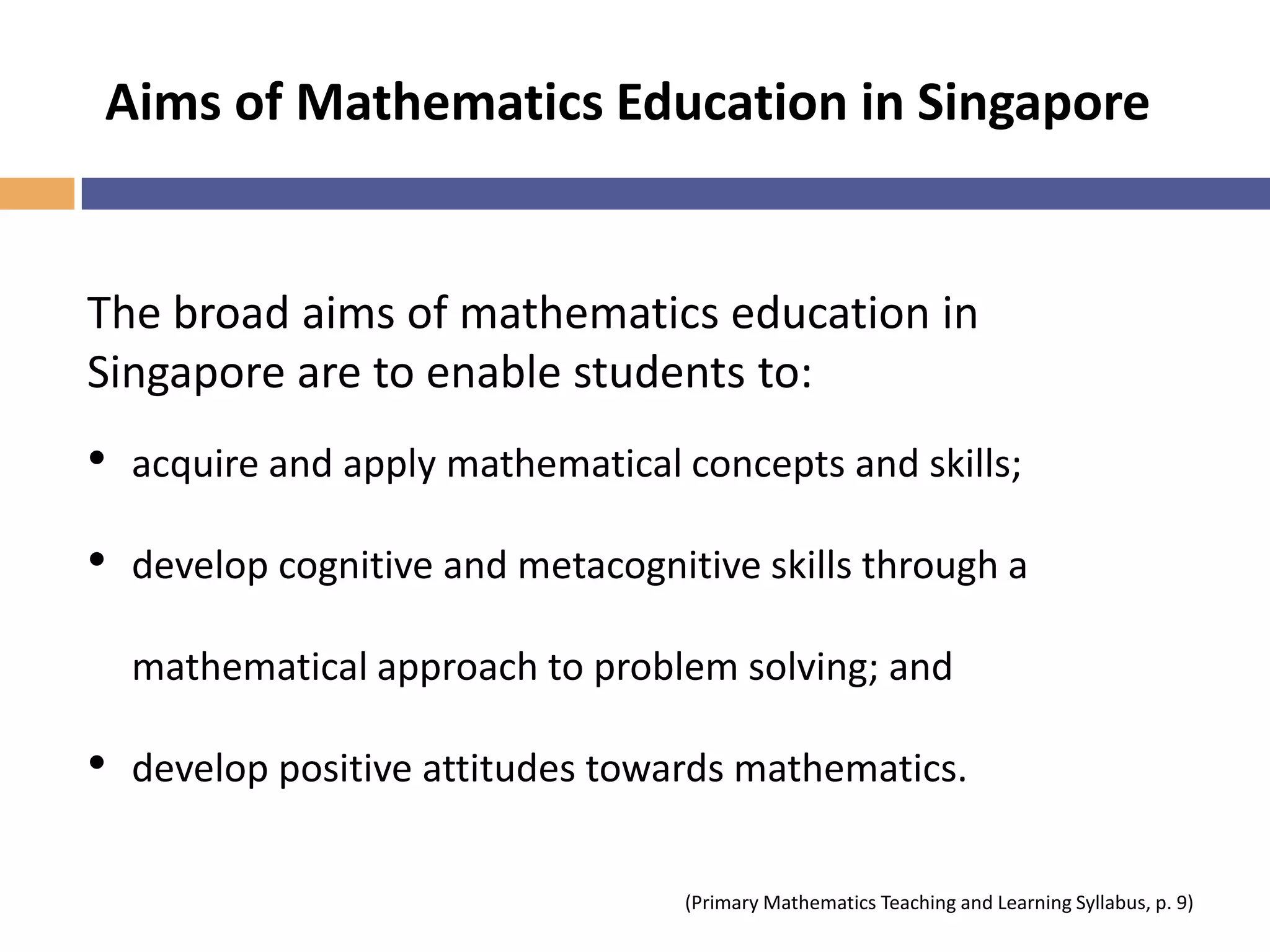 Transition issues
Subject Based Banding (SBB) @ Primary School
• Foundation Maths
(1 – 4, U)
• Standard Maths
(A* to E, U)
• Download the
“From Foundation
Maths to NA Maths
Handbook”
from EduMall
http://subjects.edumall.sg/subjects/slot/u1030420/From%20Foundation%2
0Maths%20to%20NA%20Maths.pdf
 