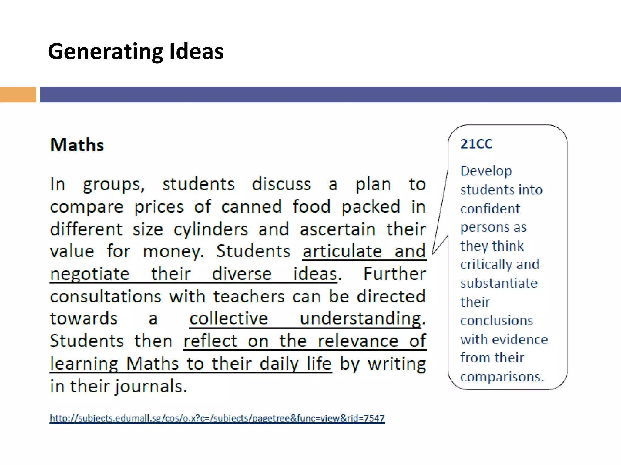 Achieve the aims and objectives of the
Mathematics Education
Instructional programme in the
classroom
Includes co-curriculum: outside
classroom programme
Mathematics programme
 