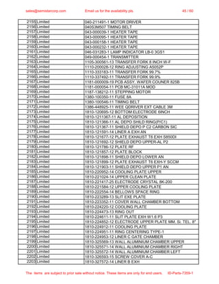 Lam Research ,Novellus, Gasonics, Tel ,Tokyo Electron Ltd, Matrix etc ...