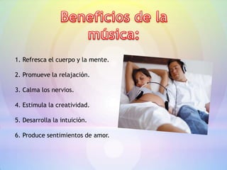1. Refresca el cuerpo y la mente.

2. Promueve la relajación.

3. Calma los nervios.

4. Estimula la creatividad.

5. Desarrolla la intuición.

6. Produce sentimientos de amor.
 