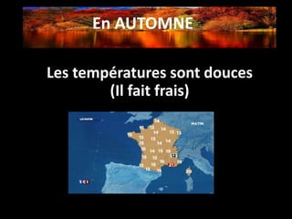 En AUTOMNE
Les températures sont douces
(Il fait frais)
 