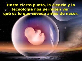 Hasta cierto punto, la ciencia y la
    tecnología nos permiten ver
qué es lo que sucede antes de nacer.
 