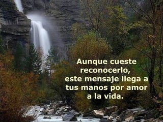 Aunque cueste
    reconocerlo,
este mensaje llega a
tus manos por amor
      a la vida.
 