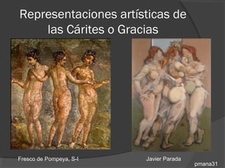 Representaciones artísticas de
    las Cárites o Gracias




Fresco de Pompeya, S-I   Javier Parada
                                         pmana31
 