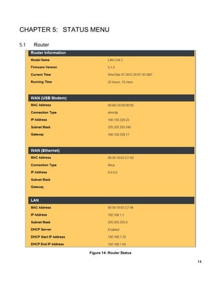 CHAPTER 5: STATUS MENU
5.1

Router

Figure 14: Router Status
14

 