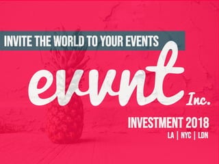 ON DEMAND EVENT MARKETING
Invite the world to your Events
INVESTMENT 2018
Inc.
LA | NYC | LDN 
 