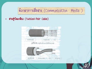 ตัวกลางการสื่อสาร (Communication Media )
• สายคูบดเกลียว (Twisted-Pair Cable)
       ่ ิ
 