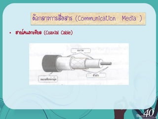 ตัวกลางการสื่อสาร (Communication Media )
• สายโคแอกเชียล (Coaxial Cable)
 