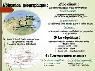 Comme OUED AL ABOID
et OUED ABDI
Comme les sources ( TIT ,
TACHARCHART , AOUINT ).
 