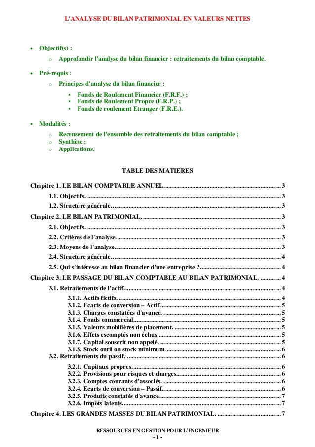 L'analyse du bilan patrimonial